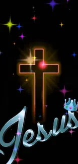 Inspirational Jesus cross wallpaper with vibrant colors and a crown.