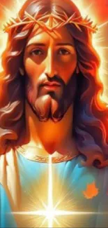 Vibrant artistic portrait of Jesus Christ with glowing elements.