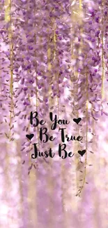 Lavender flowers with 'Be You, Be True, Just Be' quote.