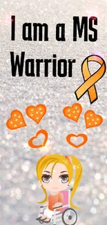 MS Warrior wallpaper with orange ribbon and hearts.