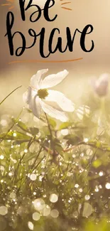 Flower field with 'Be Brave' message.