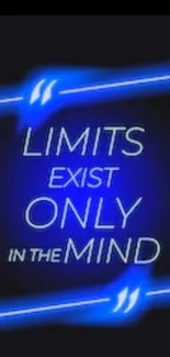 Inspirational neon quote saying Limits Exist Only in the Mind.