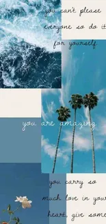 Inspirational ocean and sky collage wallpaper with quotes.