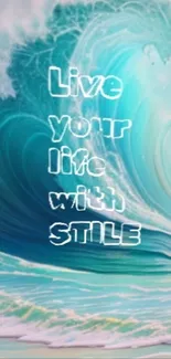 Inspirational ocean wave wallpaper with motivational text.