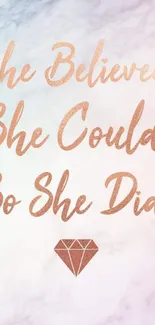 Pastel wallpaper with motivational quote in rose gold.