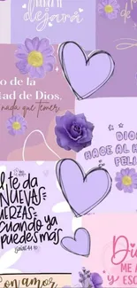 Purple aesthetic wallpaper with inspirational quotes and floral elements.