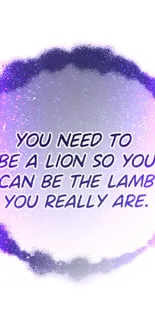 Inspirational quote with purple cosmic design background.