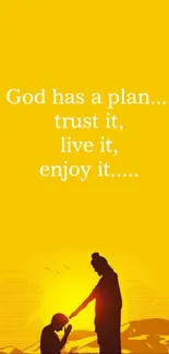 Inspirational quote over yellow background with silhouette illustration.