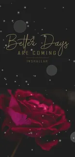 Pink rose with 'Better Days Are Coming' text on dark background.