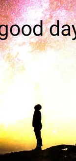 Silhouette in front of a bright starry sky wallpaper.