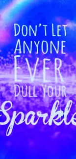 Inspirational blue and purple quote wallpaper with a rainbow and sparkle text.