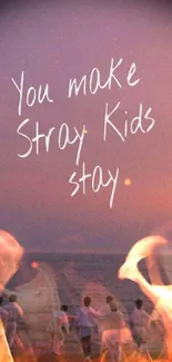 Stray Kids sunset wallpaper with inspirational text and ocean view.