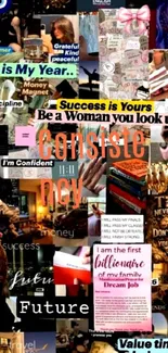 Inspirational vision board with motivational quotes.