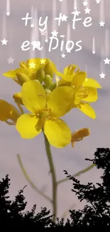 Yellow flower with motivational text on mobile wallpaper.