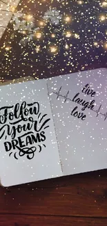 Inspiring journal with quotes and cozy rustic setting.