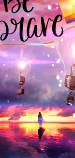 Inspirational wallpaper with sunset and light bulbs.