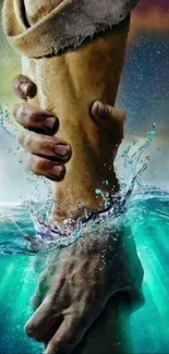 Powerful image of hands grasping in water, symbolizing hope and strength.