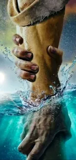 Symbolic hands embraced above water in inspiring wallpaper.