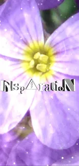 Purple flower with 'Inspiration' text overlay on vibrant wallpaper.