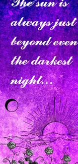 Purple night wallpaper with inspirational quote and cosmic design.