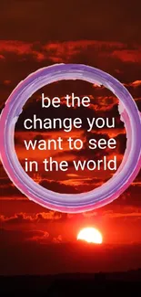 Inspiring quote over a crimson sunset background with circular design.