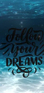 Inspirational quote over serene underwater ocean background.