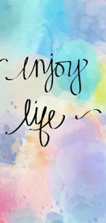 Colorful watercolor wallpaper with 'Enjoy Life' text.