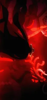 Silhouette of an anime character in a fiery, red-toned battle scene.