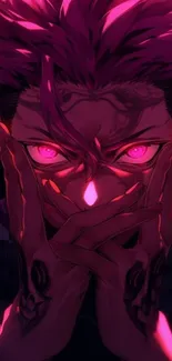 Anime character with intense pink gaze and hands.