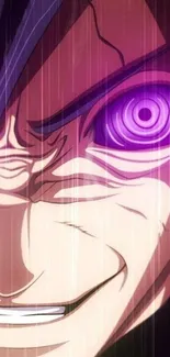 Anime character with intense purple eye and dramatic expression wallpaper.