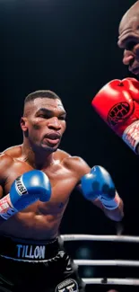 Two boxers in a vibrant ring match.