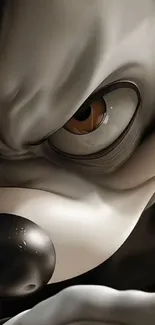 Close-up of intense cartoon character's gaze in high contrast.