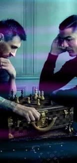 Two individuals deeply focused on a chess game.