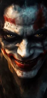 Dark clown face with intense stare wallpaper.