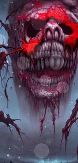 Haunting skull with red splash horror wallpaper for mobile.