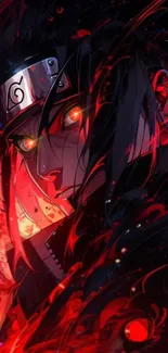 Anime warrior with red fiery aura and glowing eyes wallpaper.