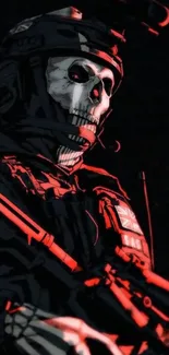 Skull soldier in dark theme with red accents, intense wallpaper.