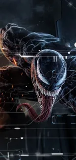 Dynamic symbiote character in dark, futuristic setting on wallpaper.