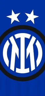 Inter Milan logo on blue background with two stars.