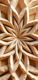 Intricate 3D geometric design in beige tones wallpaper.