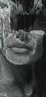 Intricate 3D wireframe art design in dark gray tones.