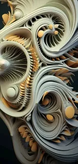 Intricate abstract 3D art wallpaper with swirling beige design.