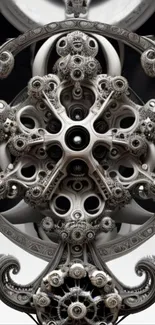 Intricate abstract mechanical art design in monochrome for phone wallpaper.