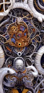 Intricate abstract art with mechanical and organic elements.