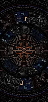 Intricate abstract circular design with colorful geometric patterns.
