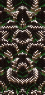 Intricate abstract pattern with 3D effect in black, green, and pearl tones.