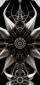 Intricate symmetrical abstract wallpaper in gray tones for mobile phones.