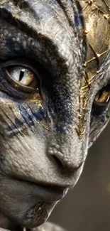 Alien creature design with golden accents and detailed textures.