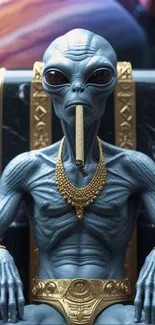 Alien figure in detailed artistic portrait.