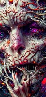 Intricate alien skull with vibrant colors and surreal 3D effects.